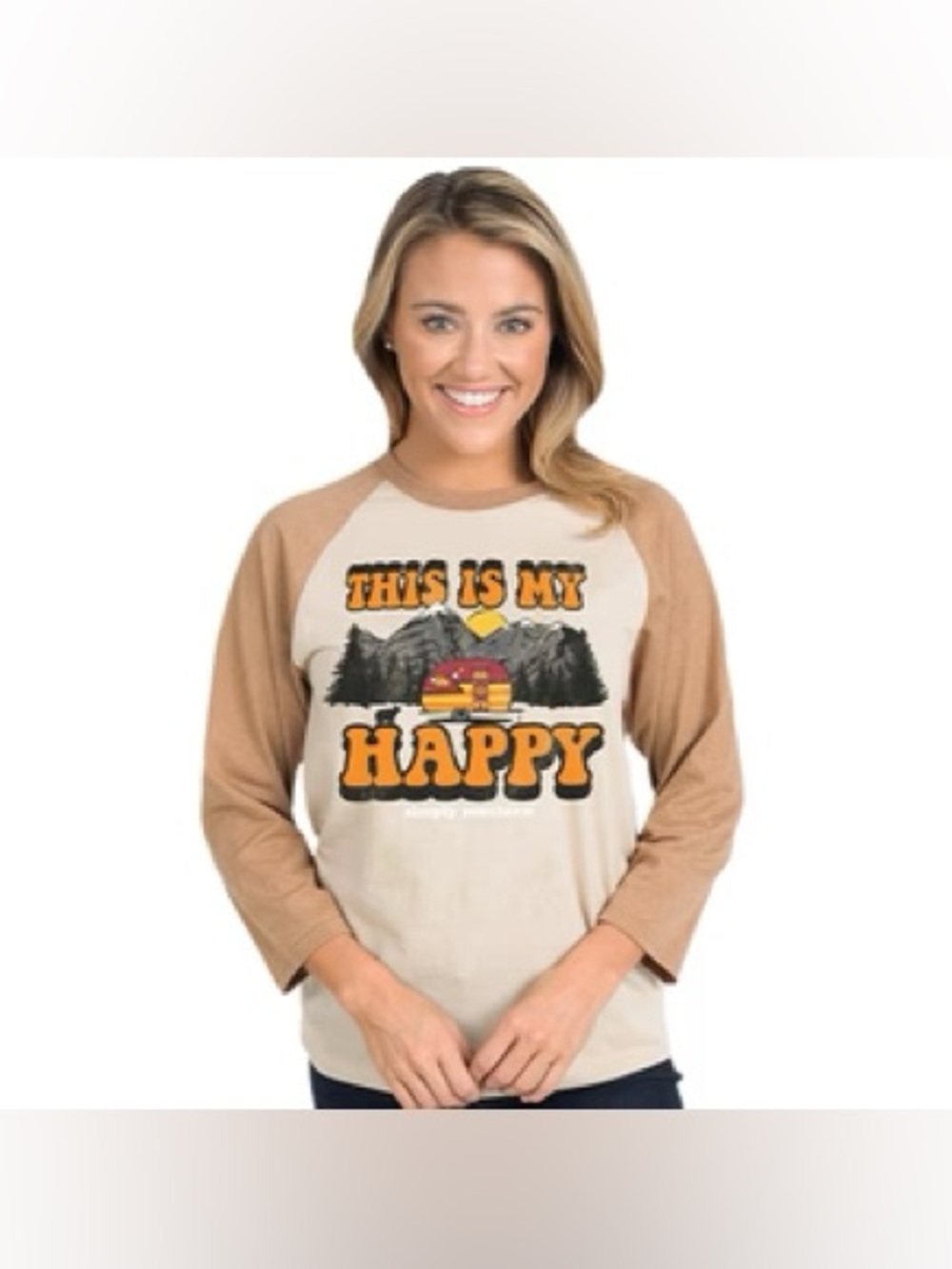 Simply Southern This is My Happy Raglan Retro Camping T Shirt Women's XXL